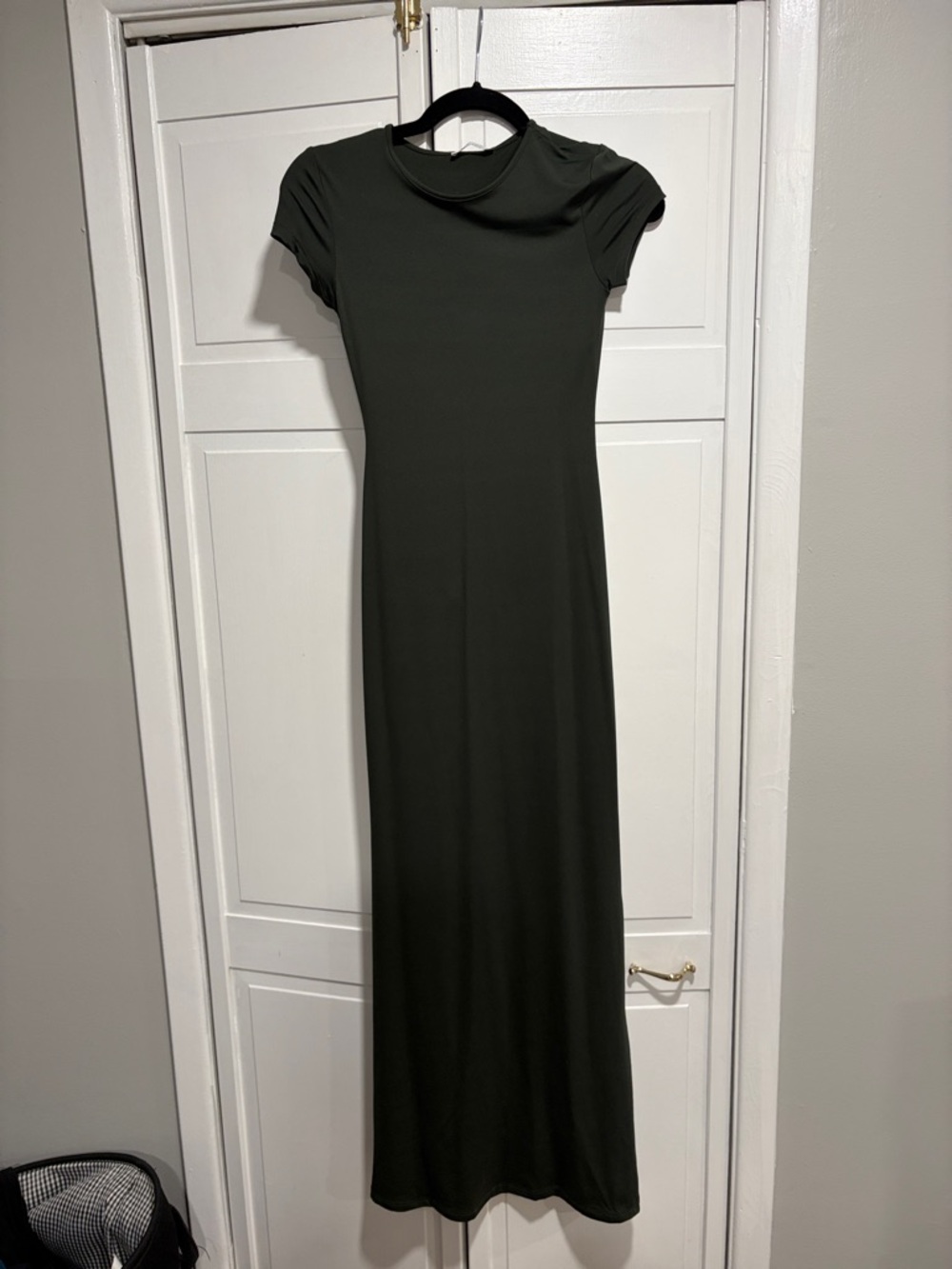 Bershka Dark Olive Short Sleeve Maxi Dress